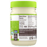 Nutrition label of Primal Kitchen Mayo made with Avocado Oil in a glass jar