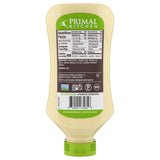 Nutritional label of a 17 oz squeeze bottle of Primal Kitchen Mayo made with Avocado Oil.
