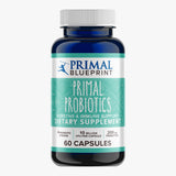 A blue bottle of Primal Blueprint Primal Probiotics on a white background.