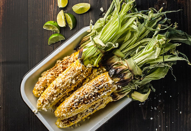 A tray of Mexican street corn made with Primal Kitchen mayo
