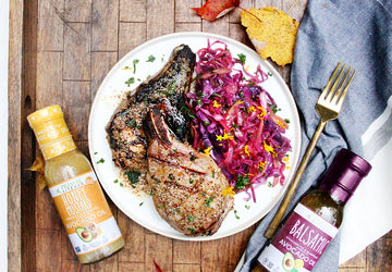 Honey Mustard Pork Chops and Balsamic-Braised Red Cabbage