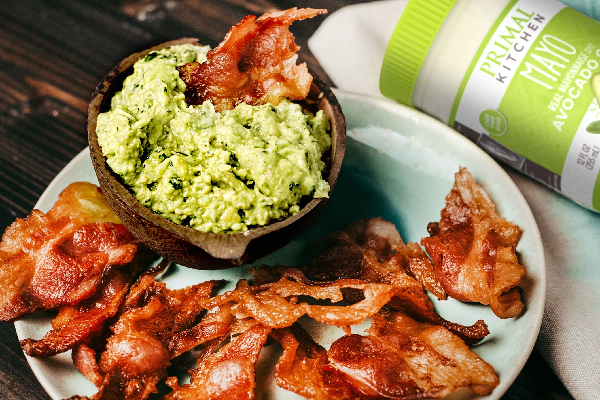 Bacon Chips with Guacamole Dip