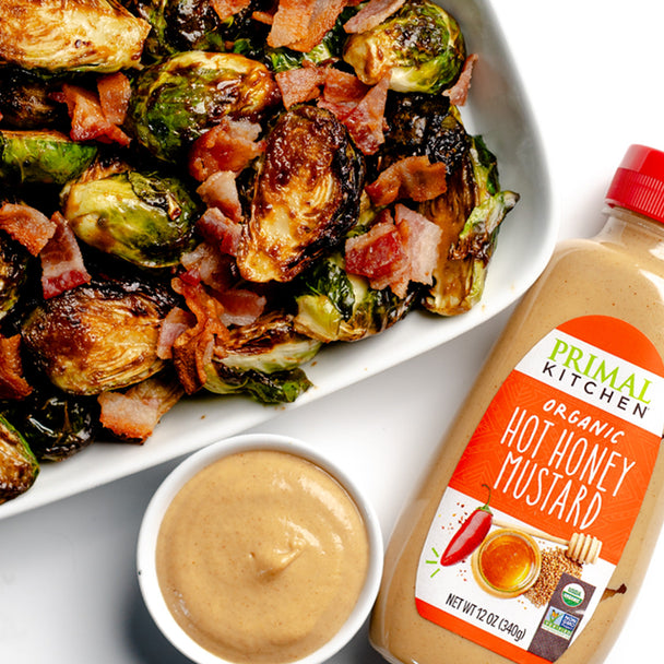 Hot Honey Mustard Glazed Brussels Sprouts