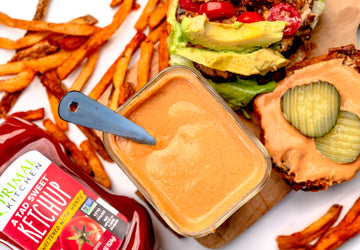 Primal Burger and Three-Condiment Secret Sauce