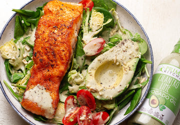Spinach Salmon Salad with Cilantro Lime Dressing