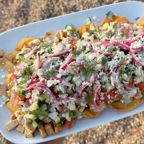 Greek Chicken Nachos with Tzatziki Dressing