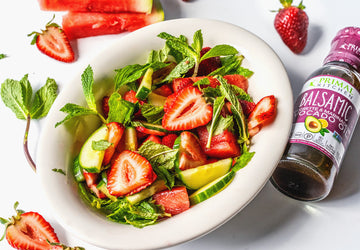 Whole30 & Vegan Watermelon Strawberry Salad with Balsamic and Mint