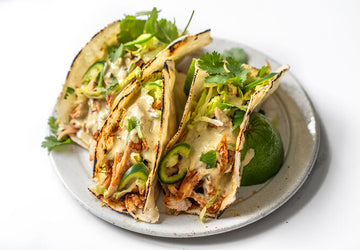 Rotisserie Chicken Tacos with Avocado Lime Sauce