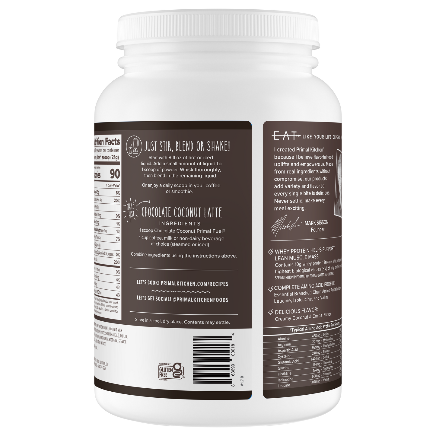 Primal Fuel: Chocolate Coconut Whey Protein Drink Mix