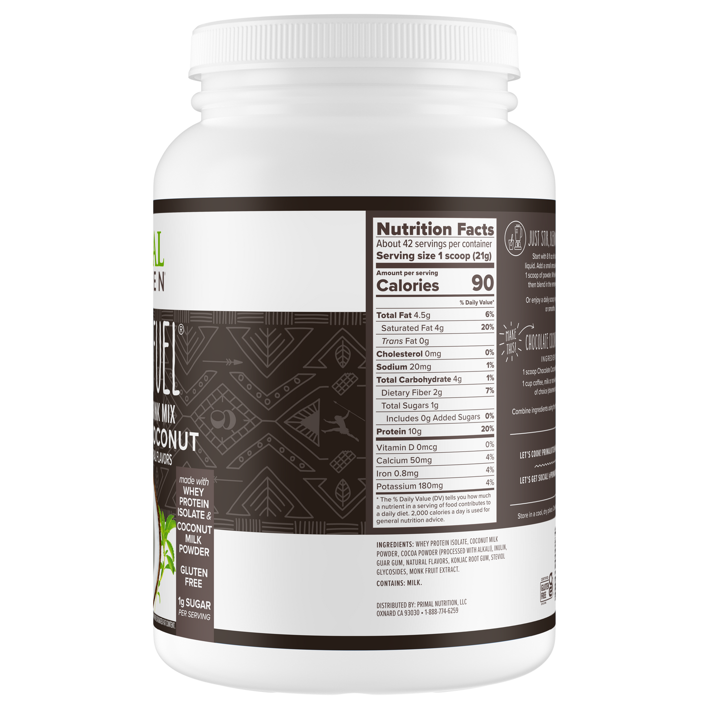 Primal Fuel: Chocolate Coconut Whey Protein Drink Mix