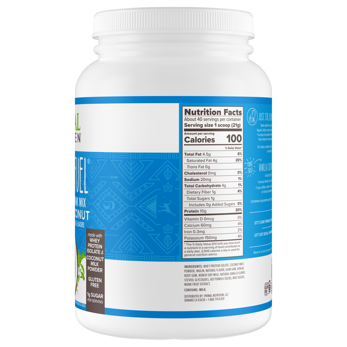 Primal Fuel: Vanilla Coconut Whey Protein Drink Mix