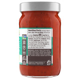 Back of a jar of Primal Kitchen Unsweetened Red Pizza Sauce including nutrition facts and ingredient list. 
