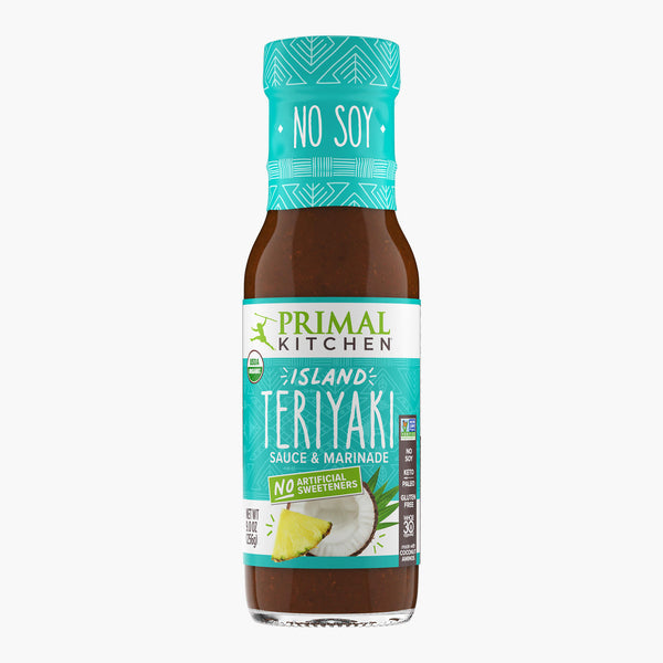 Primal Kitchen No Soy Island Teriyaki Sauce & Marinade with a teal label on a white background