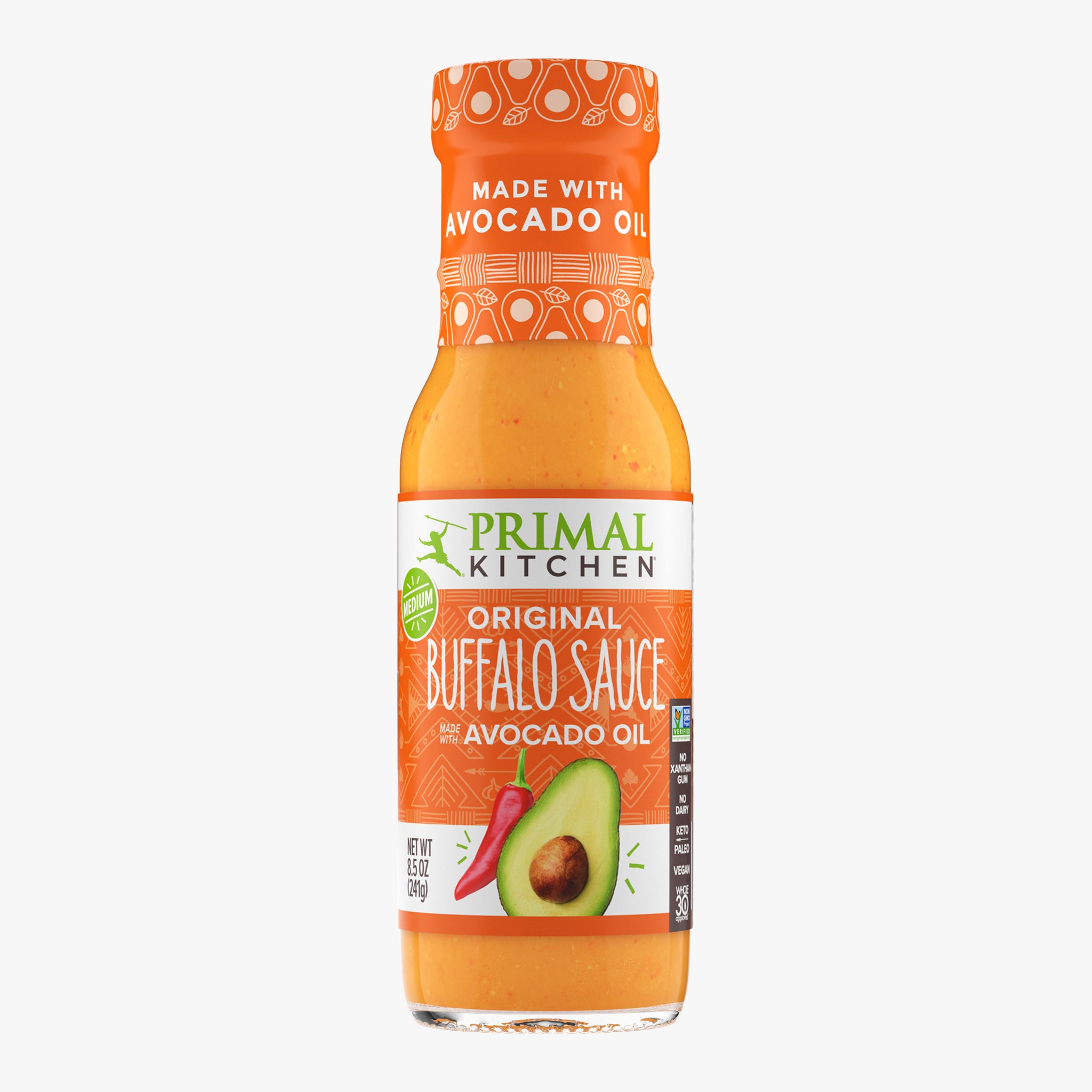 Primal Kitchen Original Buffalo Sauce made with Avocado Oil on a white background