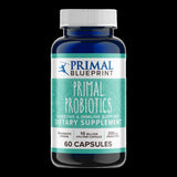 A blue bottle of Primal Blueprint Primal Probiotics on a white background.