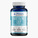 A blue bottle of Primal Blueprint Adaptogenic Calm with a light blue and white label on a light grey background.